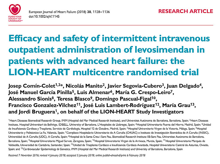 Estudio LION-HEART publicado en European Journal of Heart Failure